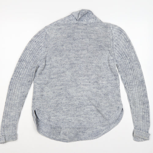 M&S Women Blue UK 12 Open Front Cable Knit Linen Blend Cardigan