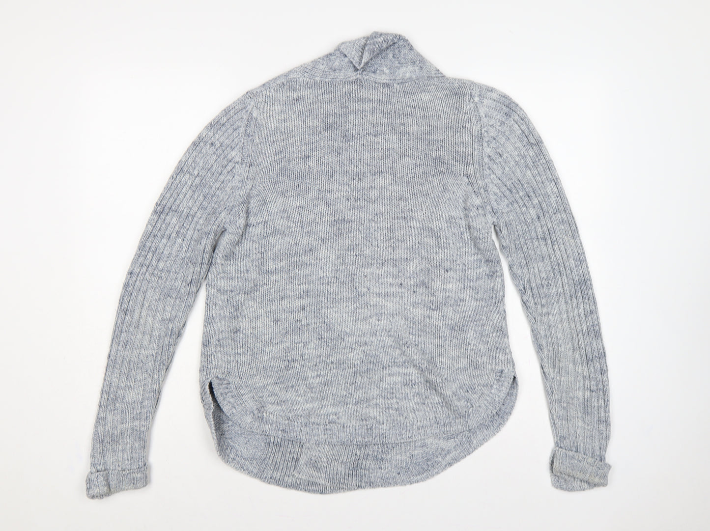 M&S Women Blue UK 12 Open Front Cable Knit Linen Blend Cardigan