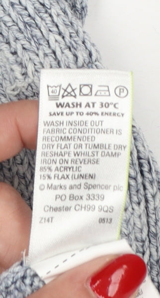 M&S Women Blue UK 12 Open Front Cable Knit Linen Blend Cardigan