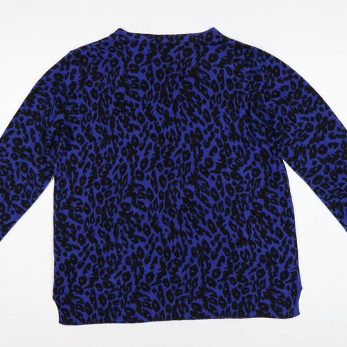 Marks & Spencer Women Blue Leopard Print V-Neck Jumper UK 16 Acrylic