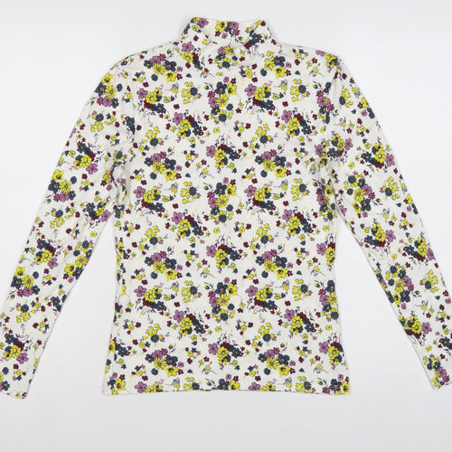 M&S Women Ivory Floral High Neck Stretch Jersey Blouse UK 8