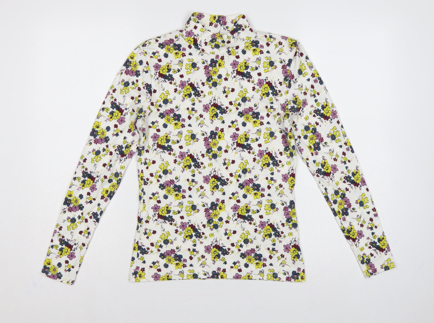 M&S Women Ivory Floral High Neck Stretch Jersey Blouse UK 8