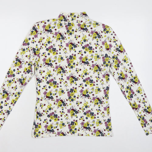 M&S Women Ivory Floral High Neck Stretch Jersey Blouse UK 8
