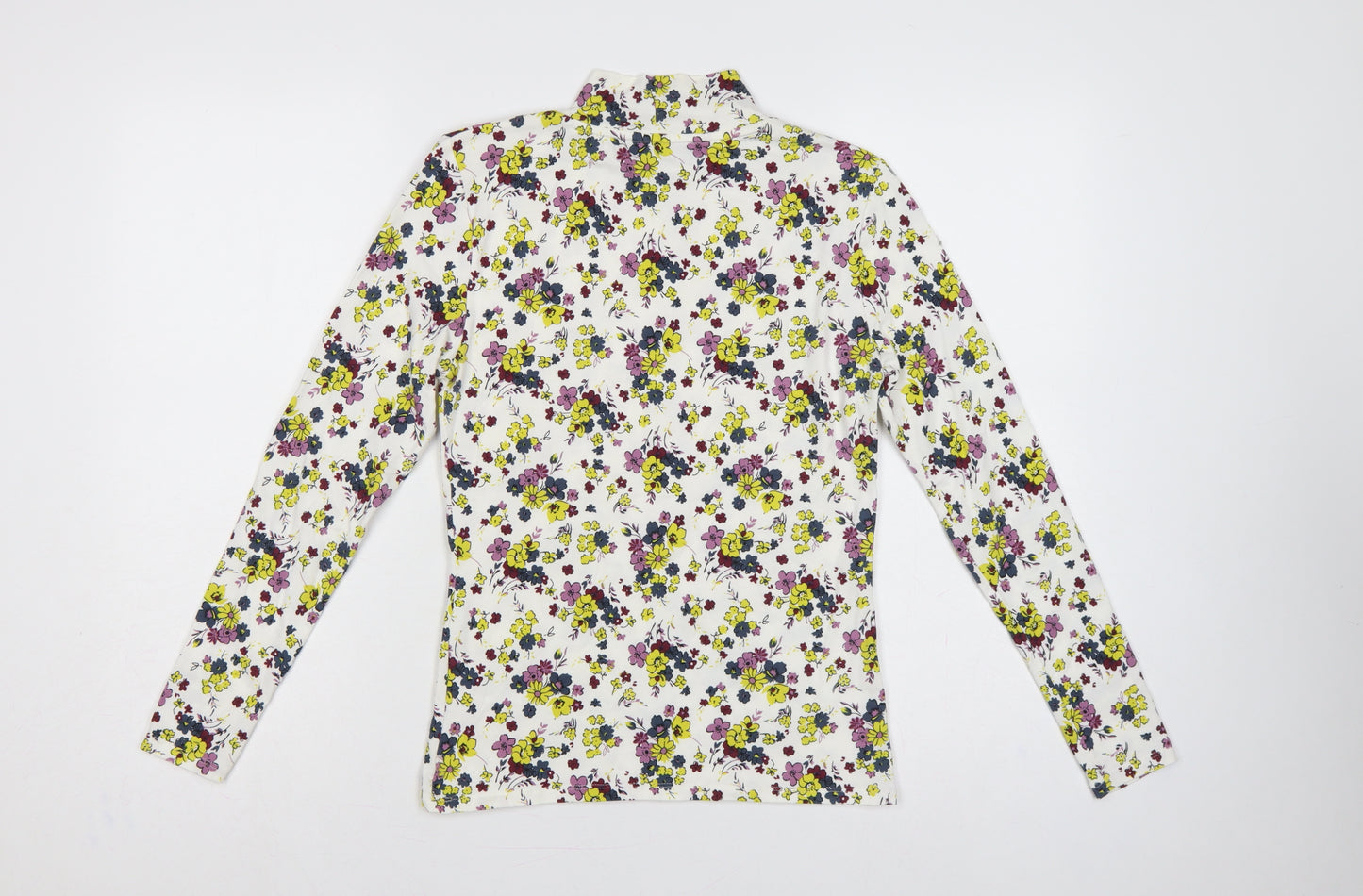 M&S Women Ivory Floral High Neck Stretch Jersey Blouse UK 8