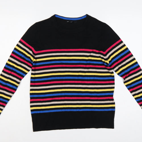 M&Co Women Black Multicolour Striped Knit Jumper Size 10