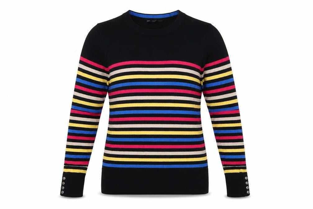 Front view of M&Co Women Black Multicolour Striped Knit Jumper, size 10