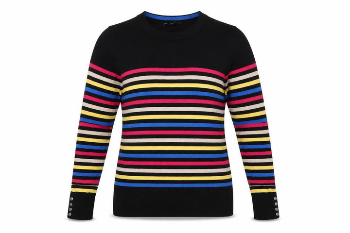 M&Co Women Black Multicolour Striped Knit Jumper Size 10