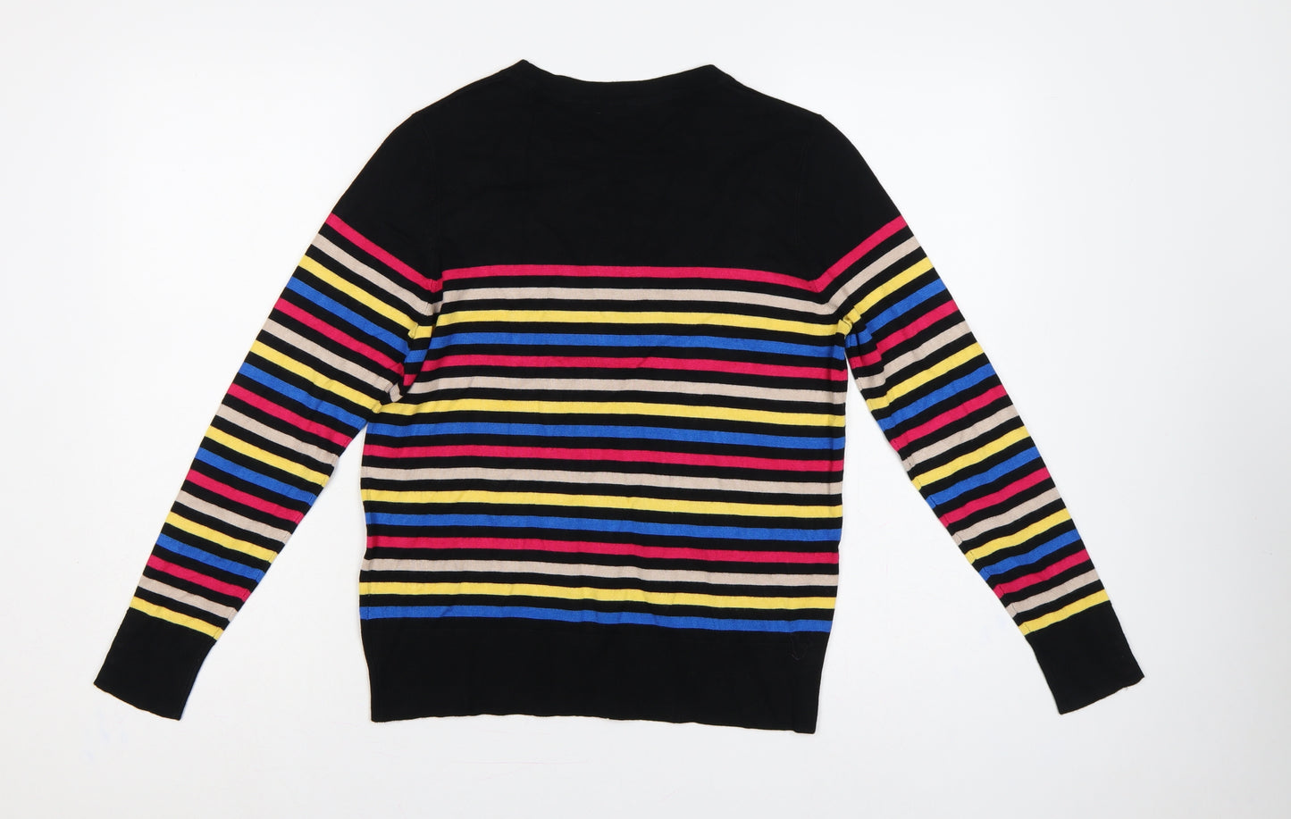 M&Co Women Black Multicolour Striped Knit Jumper Size 10