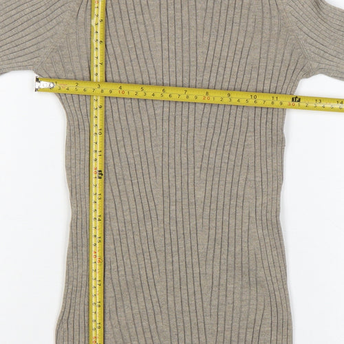 H&M Women’s Beige XS Ribbed Mock Neck Slim Knit Jumper