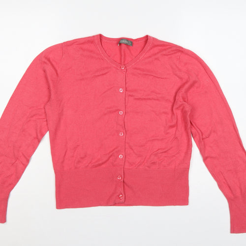 Oasis Women’s Pink L V-Neck Cotton Blend Button Cardigan