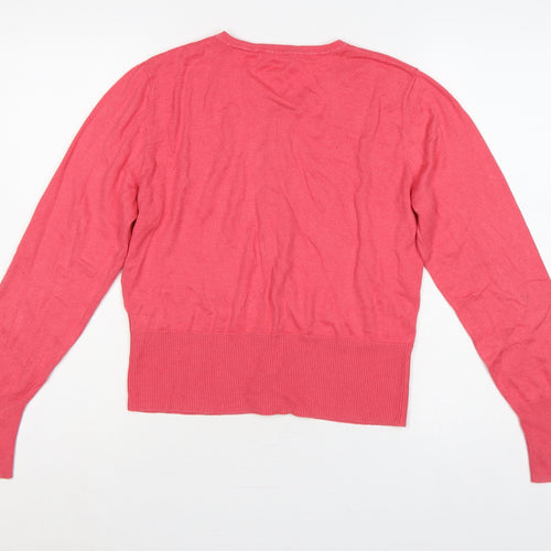 Oasis Women’s Pink L V-Neck Cotton Blend Button Cardigan