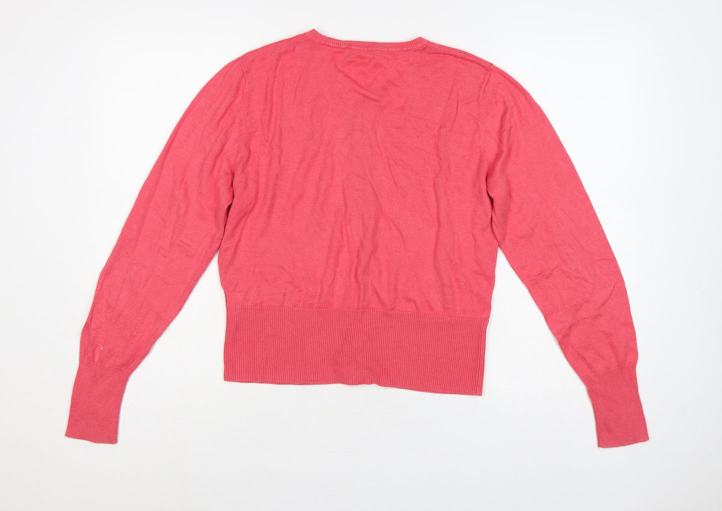 Oasis Women’s Pink L V-Neck Cotton Blend Button Cardigan