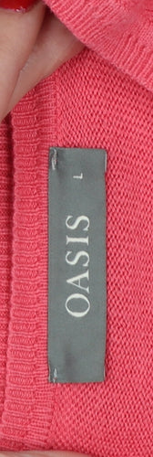 Oasis Women’s Pink L V-Neck Cotton Blend Button Cardigan