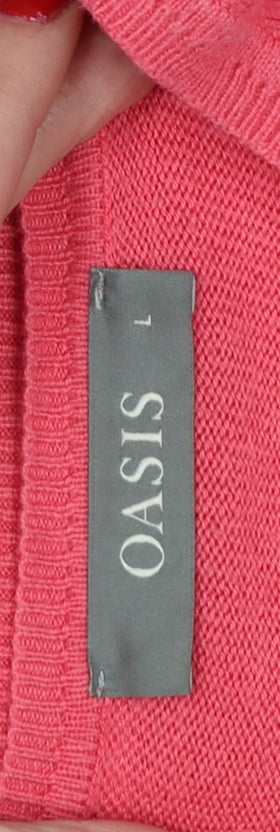 Oasis Women’s Pink L V-Neck Cotton Blend Button Cardigan