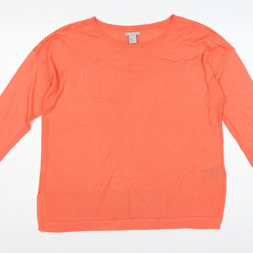 H&M Women’s Orange L Fine Knit Round Neck Long Sleeve Pullover Jumper