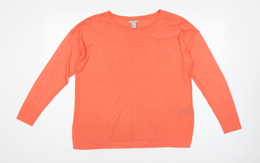 H&M Women’s Orange L Fine Knit Round Neck Long Sleeve Pullover Jumper