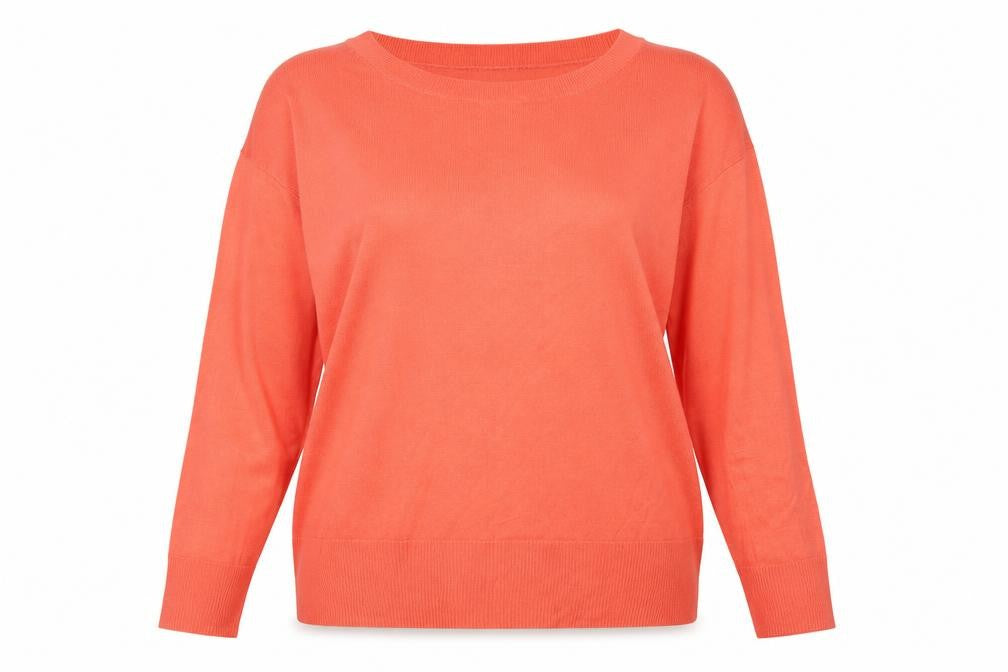 H&M Women’s Orange L Fine Knit Round Neck Long Sleeve Pullover Jumper