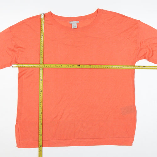 H&M Women’s Orange L Fine Knit Round Neck Long Sleeve Pullover Jumper
