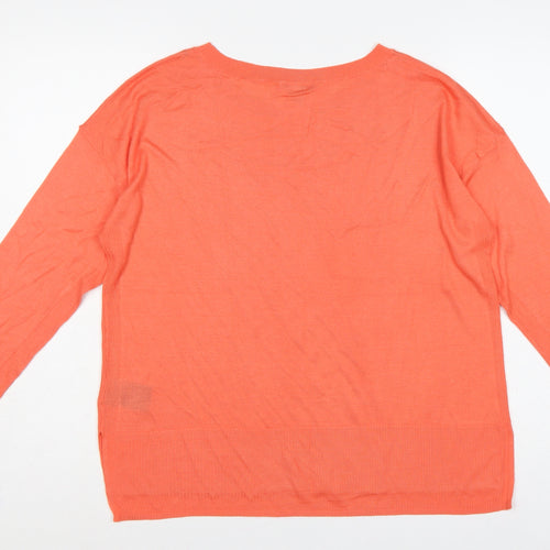 H&M Women’s Orange L Fine Knit Round Neck Long Sleeve Pullover Jumper