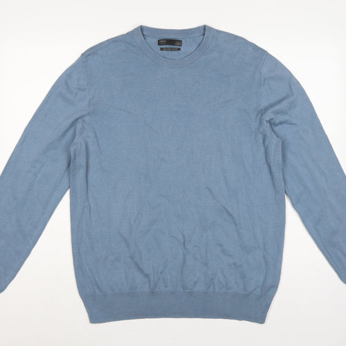 Marks and Spencer Mens Blue L Fine Cotton Crew Neck Pullover Jumper