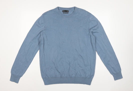Marks and Spencer Mens Blue L Fine Cotton Crew Neck Pullover Jumper