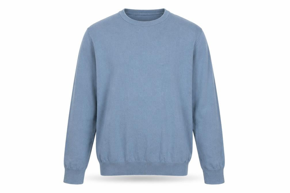 Front view of Marks & Spencer men’s blue l fine cotton crew neck jumper