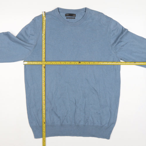 Marks and Spencer Mens Blue L Fine Cotton Crew Neck Pullover Jumper