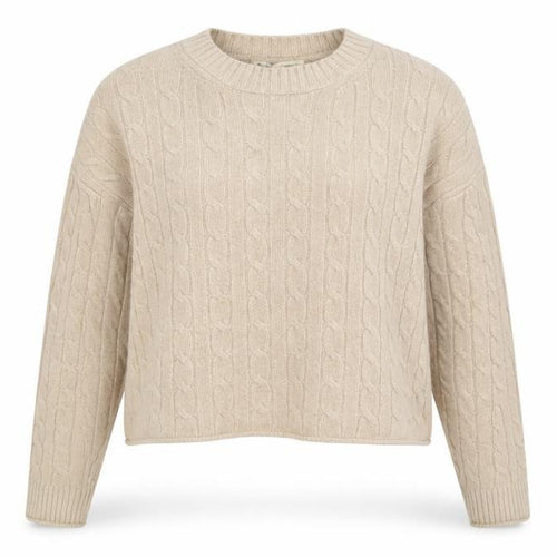 Pull&Bear Women Beige S Cable-Knit Crew Neck Pullover Jumper