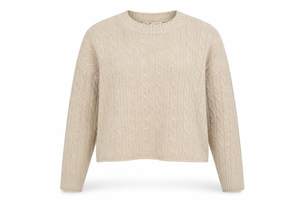 Pull&Bear Women Beige S Cable-Knit Crew Neck Pullover Jumper
