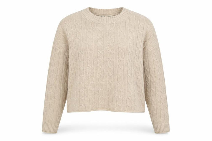 Pull&Bear Women Beige S Cable-Knit Crew Neck Pullover Jumper