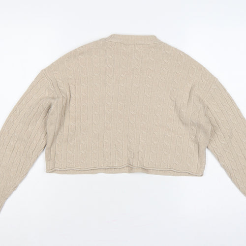 Pull&Bear Women Beige S Cable-Knit Crew Neck Pullover Jumper