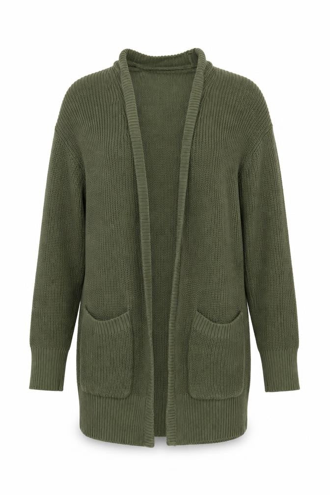 Max & Mia Women Green M Open Knit Longline Cardigan Pockets