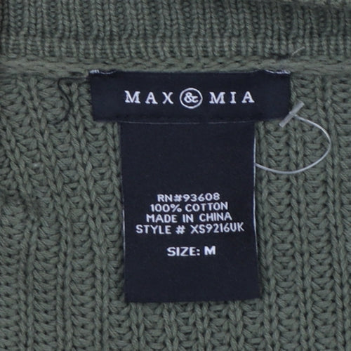 Max & Mia Women Green M Open Knit Longline Cardigan Pockets