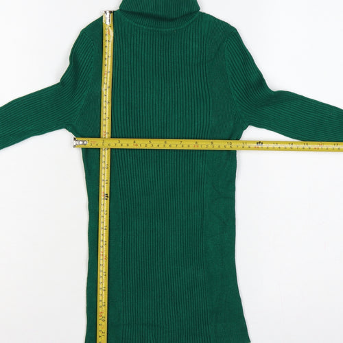 New Look Women Green Roll Neck Rib Knit Tunic Jumper UK 8