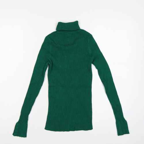 New Look Women Green Roll Neck Rib Knit Tunic Jumper UK 8