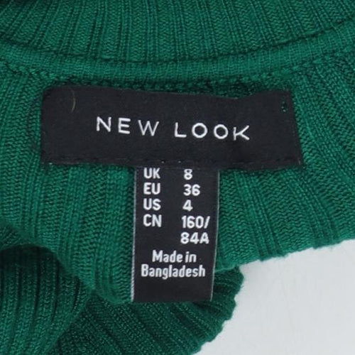 New Look Women Green Roll Neck Rib Knit Tunic Jumper UK 8