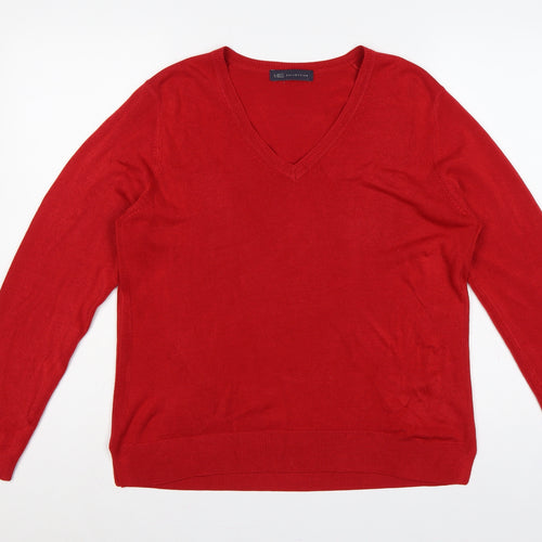 Marks and Spencer Women Red UK 16 V-Neck Raglan Knit Jumper