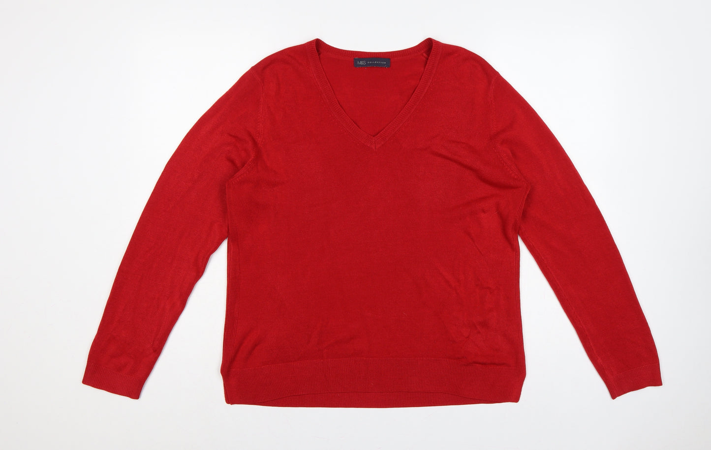 Marks and Spencer Women Red UK 16 V-Neck Raglan Knit Jumper