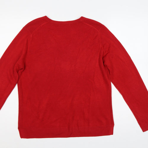 Marks and Spencer Women Red UK 16 V-Neck Raglan Knit Jumper