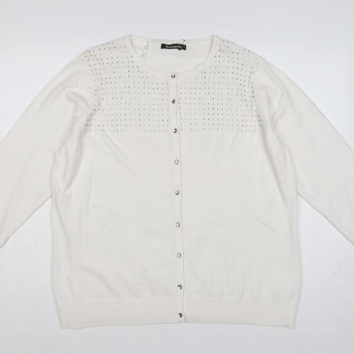Bonmarché Women’s Ivory L Rhinestone Button Knit Cardigan