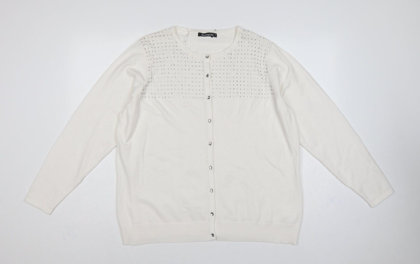 Bonmarché Women’s Ivory L Rhinestone Button Knit Cardigan