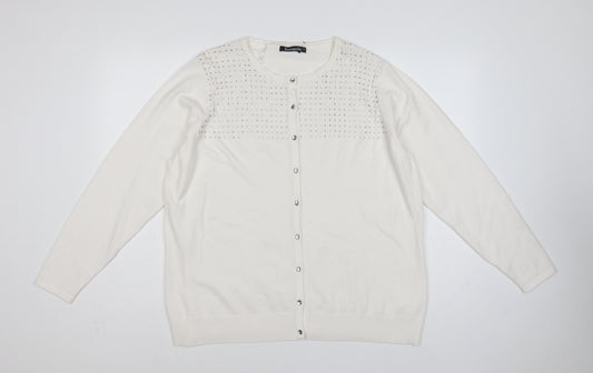 Bonmarché Women’s Ivory L Rhinestone Button Knit Cardigan
