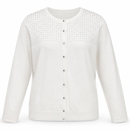 Bonmarché Women’s Ivory L Rhinestone Button Knit Cardigan