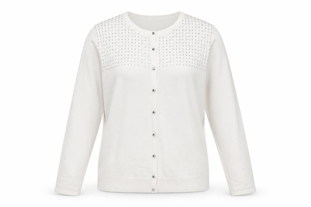 Bonmarché Women’s Ivory L Rhinestone Button Knit Cardigan