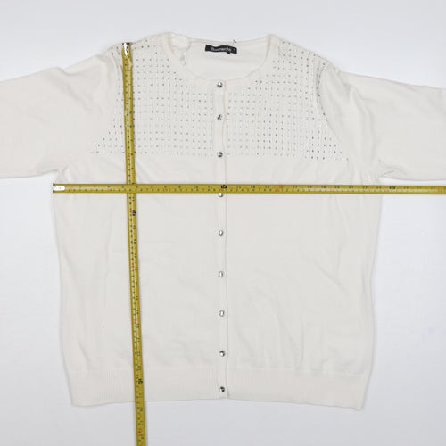 Bonmarché Women’s Ivory L Rhinestone Button Knit Cardigan