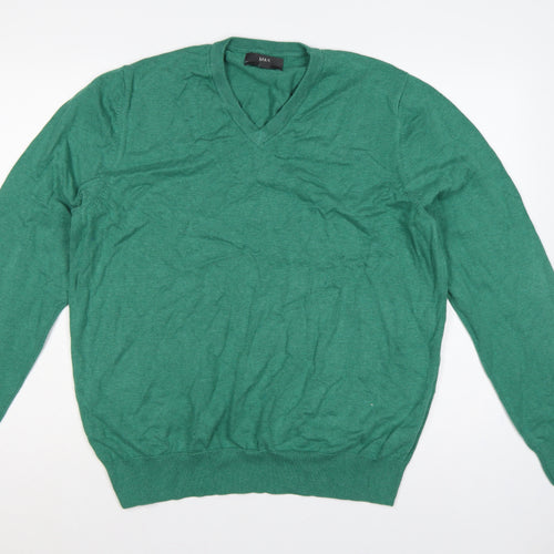 Marks and Spencer Men Green XL Pure Cotton V-Neck Pullover Jumper