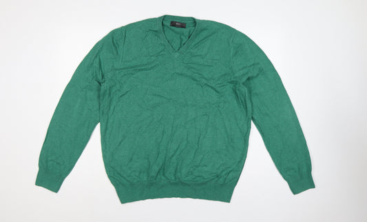 Marks and Spencer Men Green XL Pure Cotton V-Neck Pullover Jumper