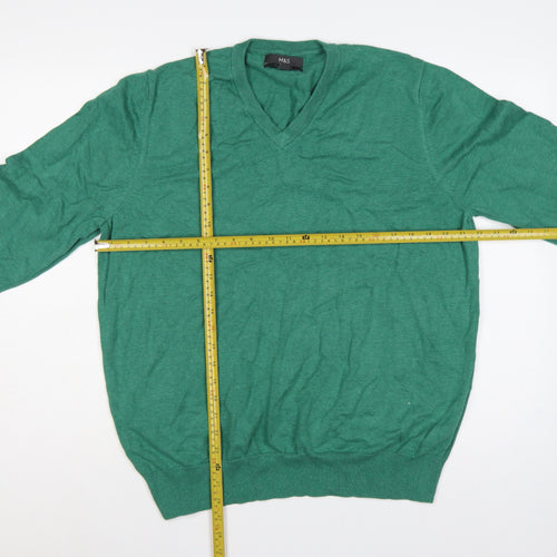Marks and Spencer Men Green XL Pure Cotton V-Neck Pullover Jumper