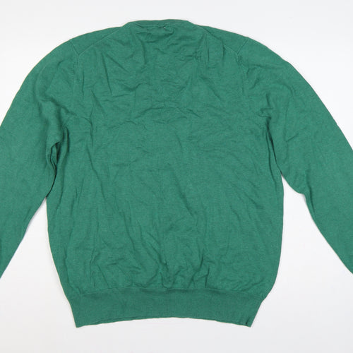 Marks and Spencer Men Green XL Pure Cotton V-Neck Pullover Jumper