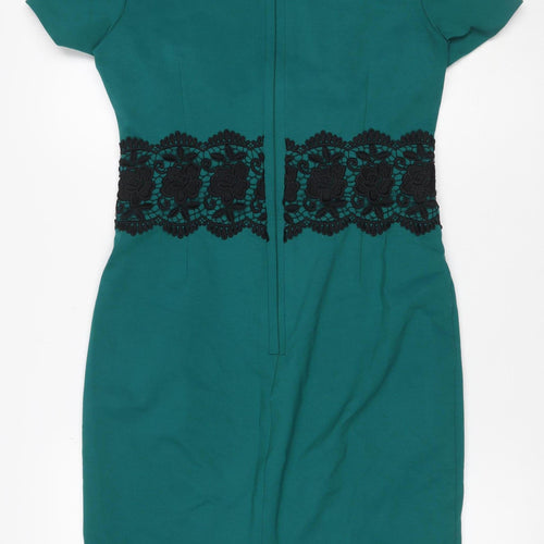 M&S Women Green UK 10 Shift Dress Floral Lace Trim Formal